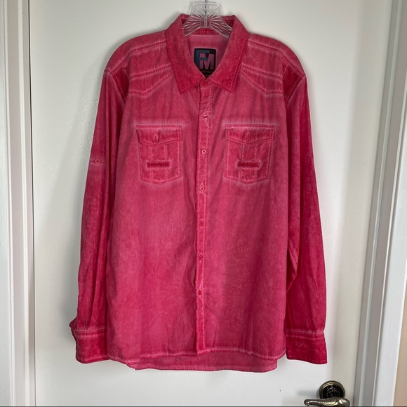 Franky Max Button Front Long Sleeve Double Pocket 100% Cotton Red Shirt Men’s XL - Picture 6 of 10